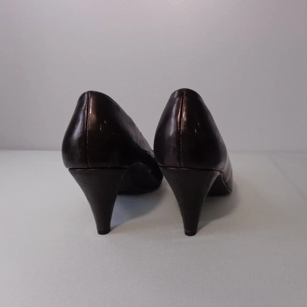Mossimo Women’s Shiny Brown Mid Heel Peep-Toe Pumps Heels Shoes Size 8‎